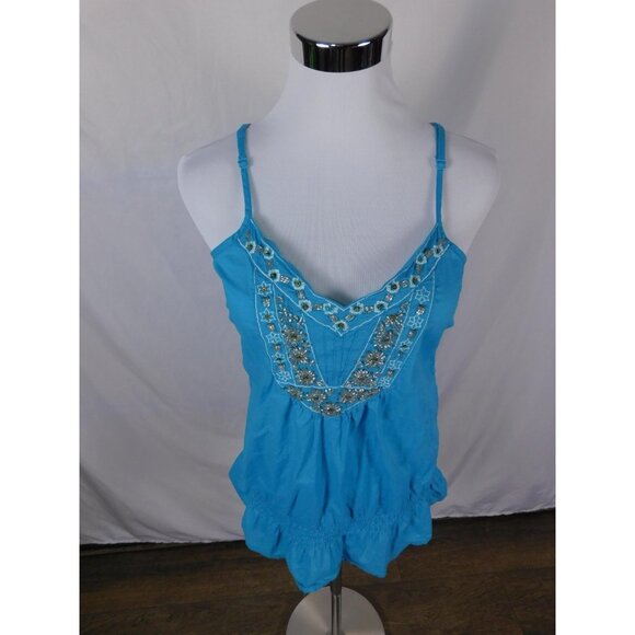 Apt 9 Turquoise Beaded Boho Tank M - Ruffle Hem Embellished - Excellent - Picture 4 of 11